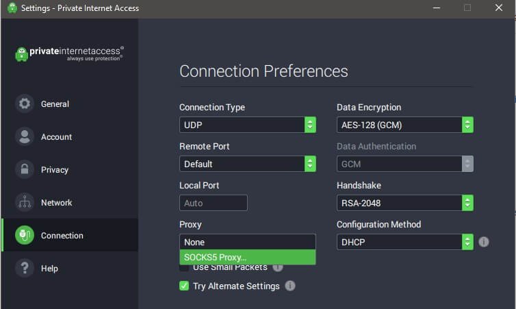 Private Internet Access (PIA) setting guide
